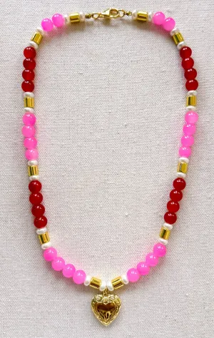 Amor Pink and Red Beaded Necklace