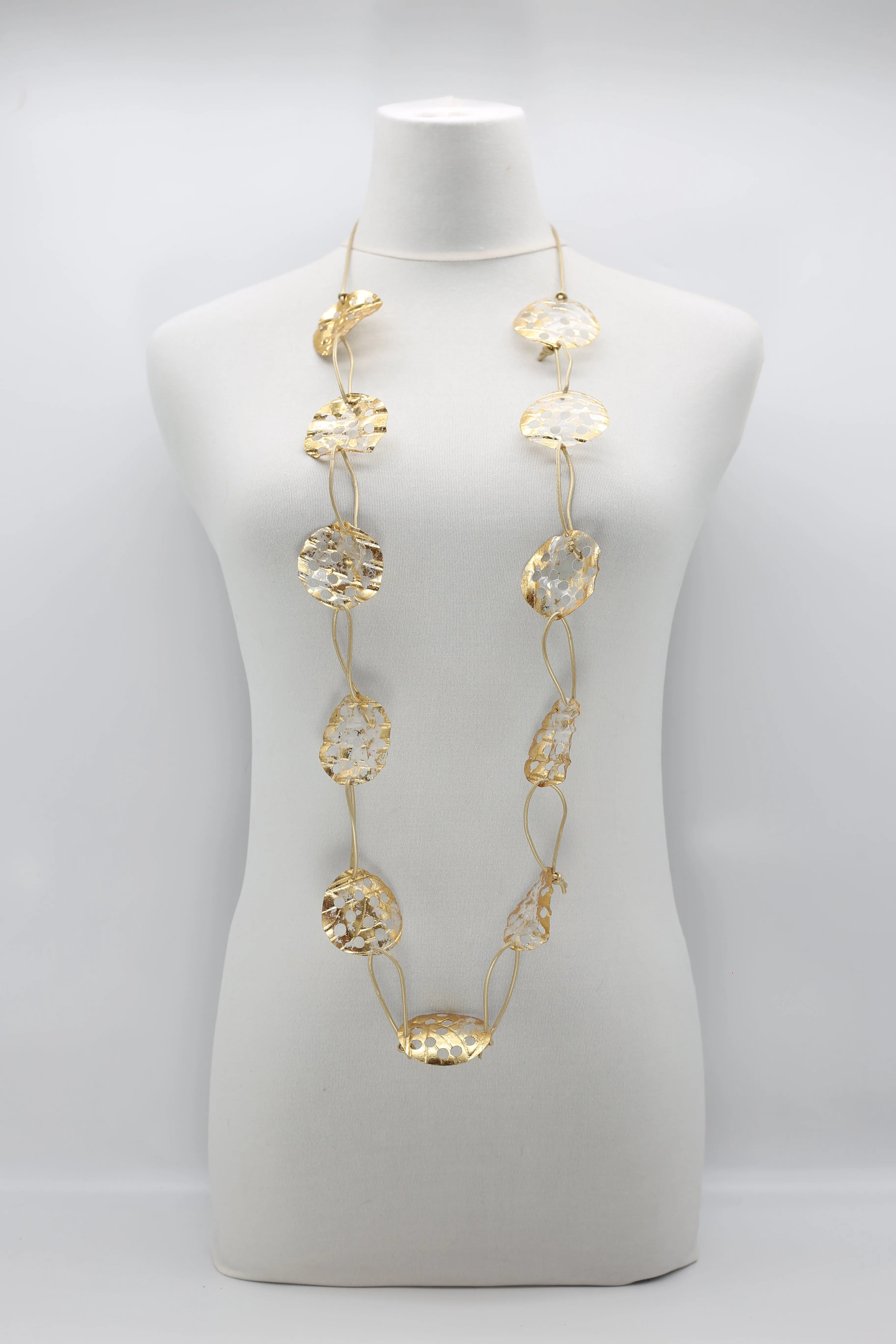 Aqua Lotus Root Necklace - Hand-gilded -Large