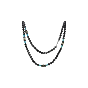 ARTIFACT BEADED TEAL PATINA AND BLACK TOURMALINE NECKLACE