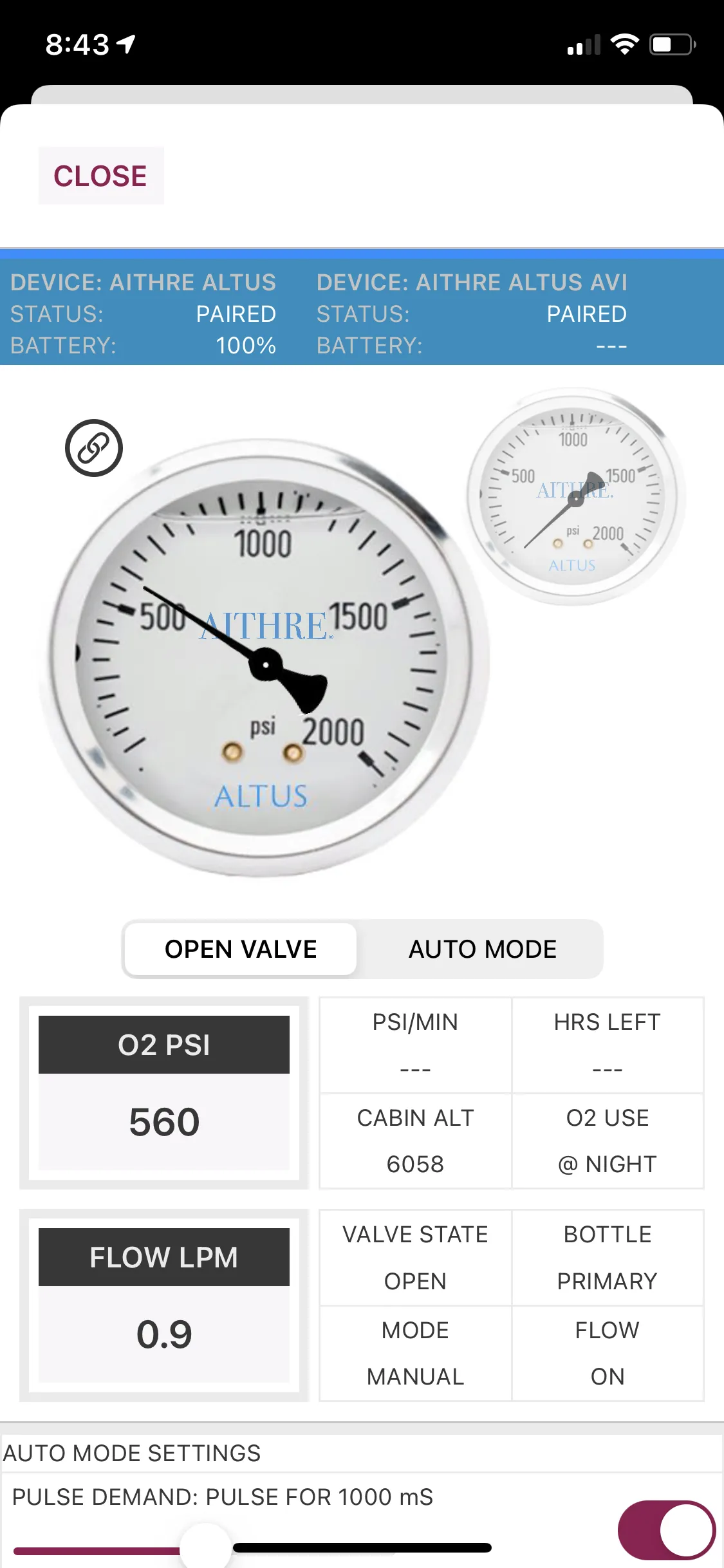 AVI8 2-Place Smart O2 Valve with 925L Bottle and Altus Meso