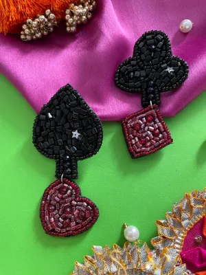 Balck & Maroon Beaded Tash Party Earring