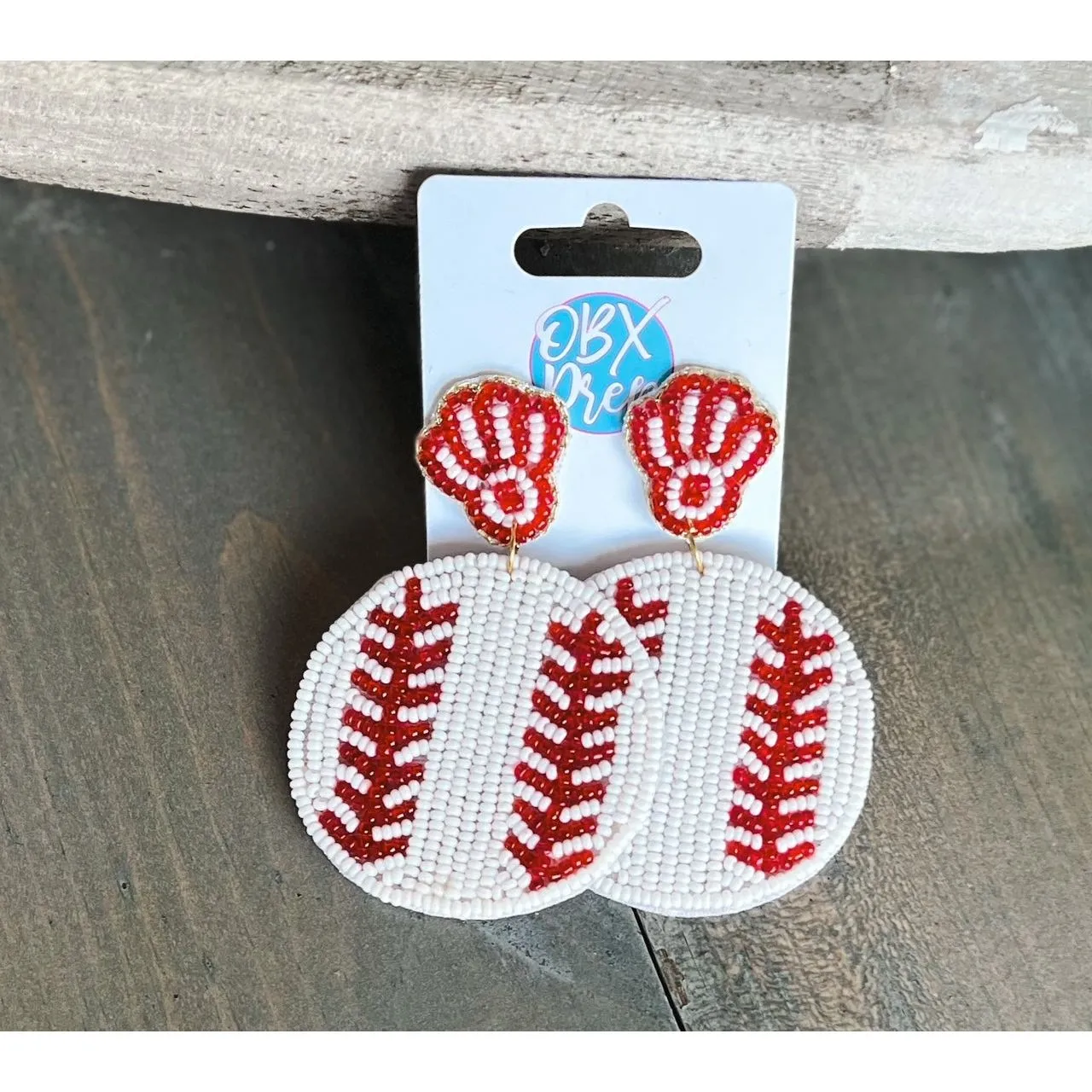 Baseball with Mitt Seed Beaded Drop Earrings