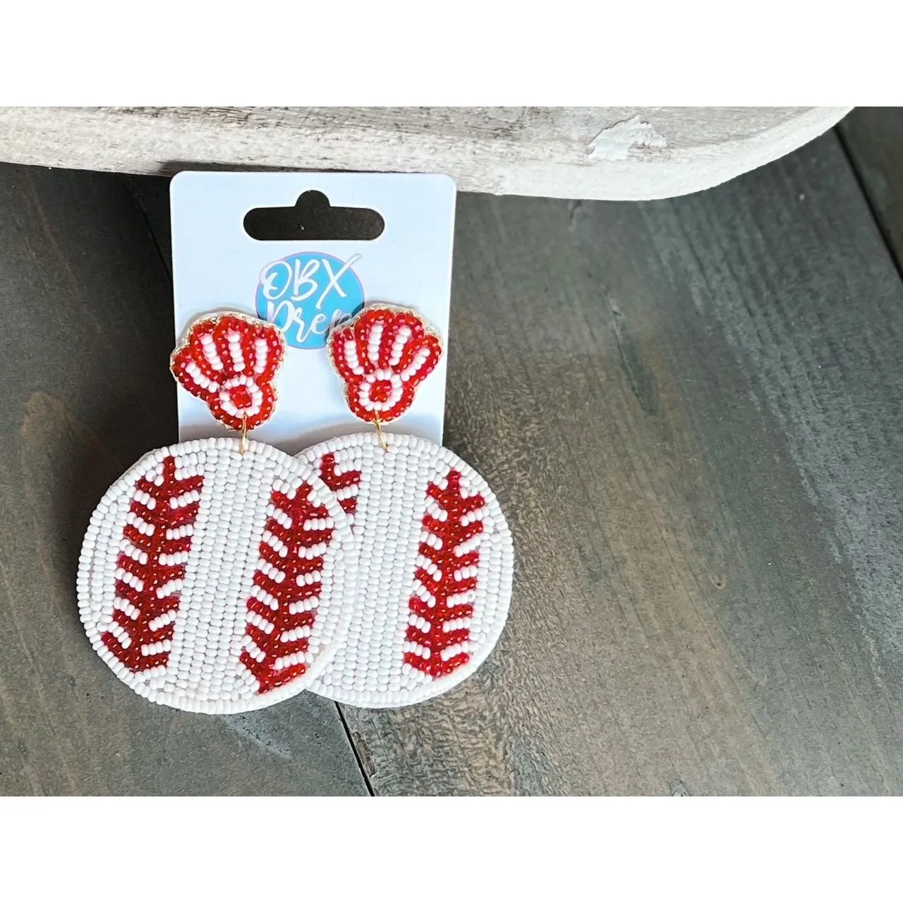 Baseball with Mitt Seed Beaded Drop Earrings