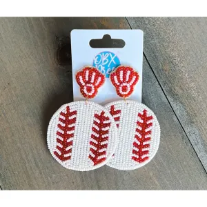 Baseball with Mitt Seed Beaded Drop Earrings