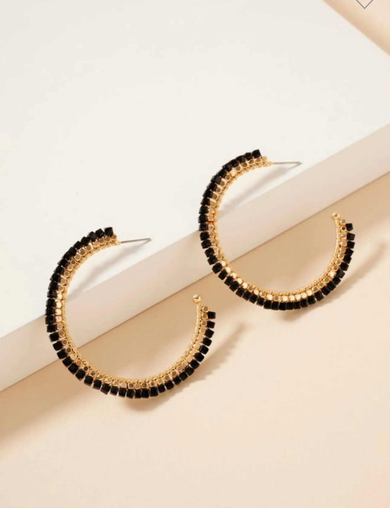 Beaded black hoop earrings