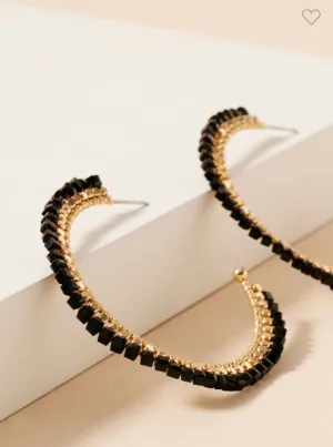 Beaded black hoop earrings