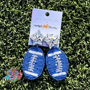 Beaded Blue Football Earrings