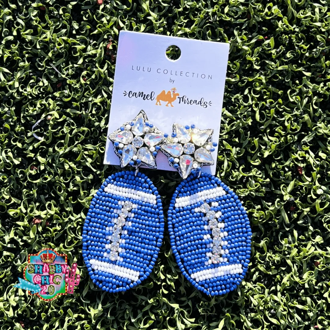 Beaded Blue Football Earrings