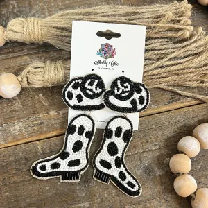 Beaded Cowprint Boot Earrings