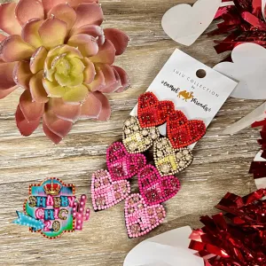 Beaded Hearts Earrings - Red, Tan, Pinks