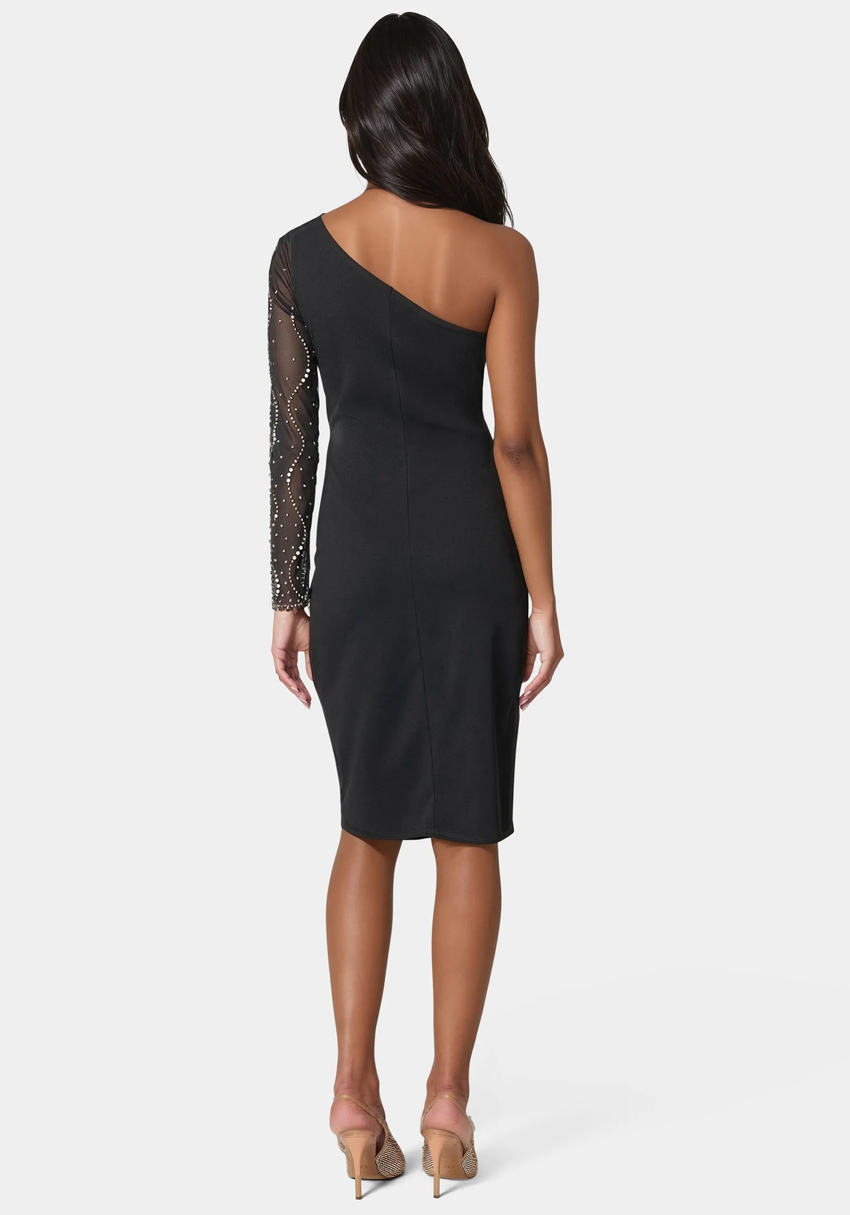 Beaded One Shoulder Midi Dress