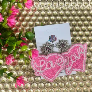 Beaded Pink Love Heart Earrings