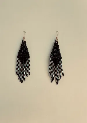 Black and Cactus Silk Beaded Earrings