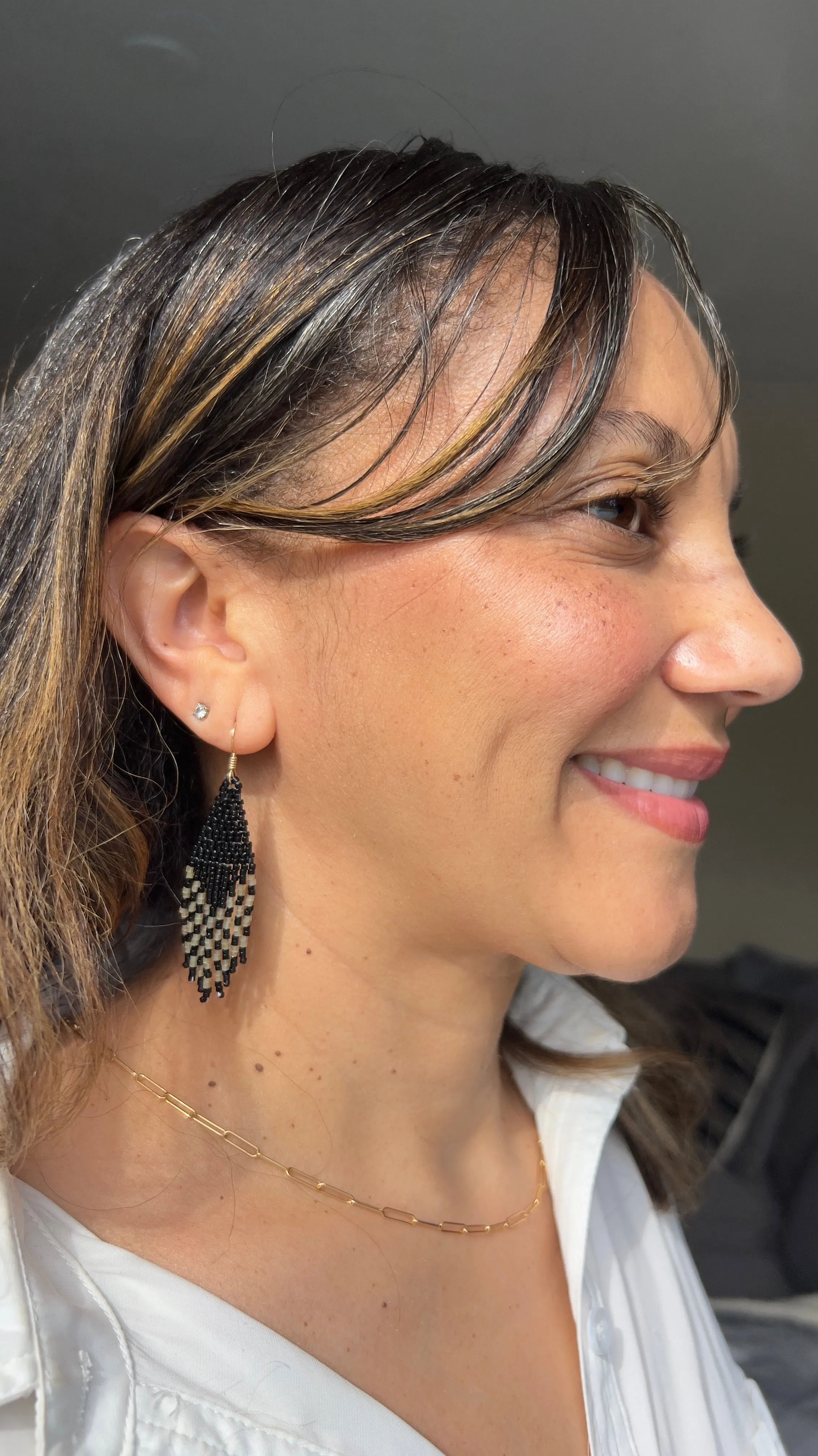 Black and Cactus Silk Beaded Earrings