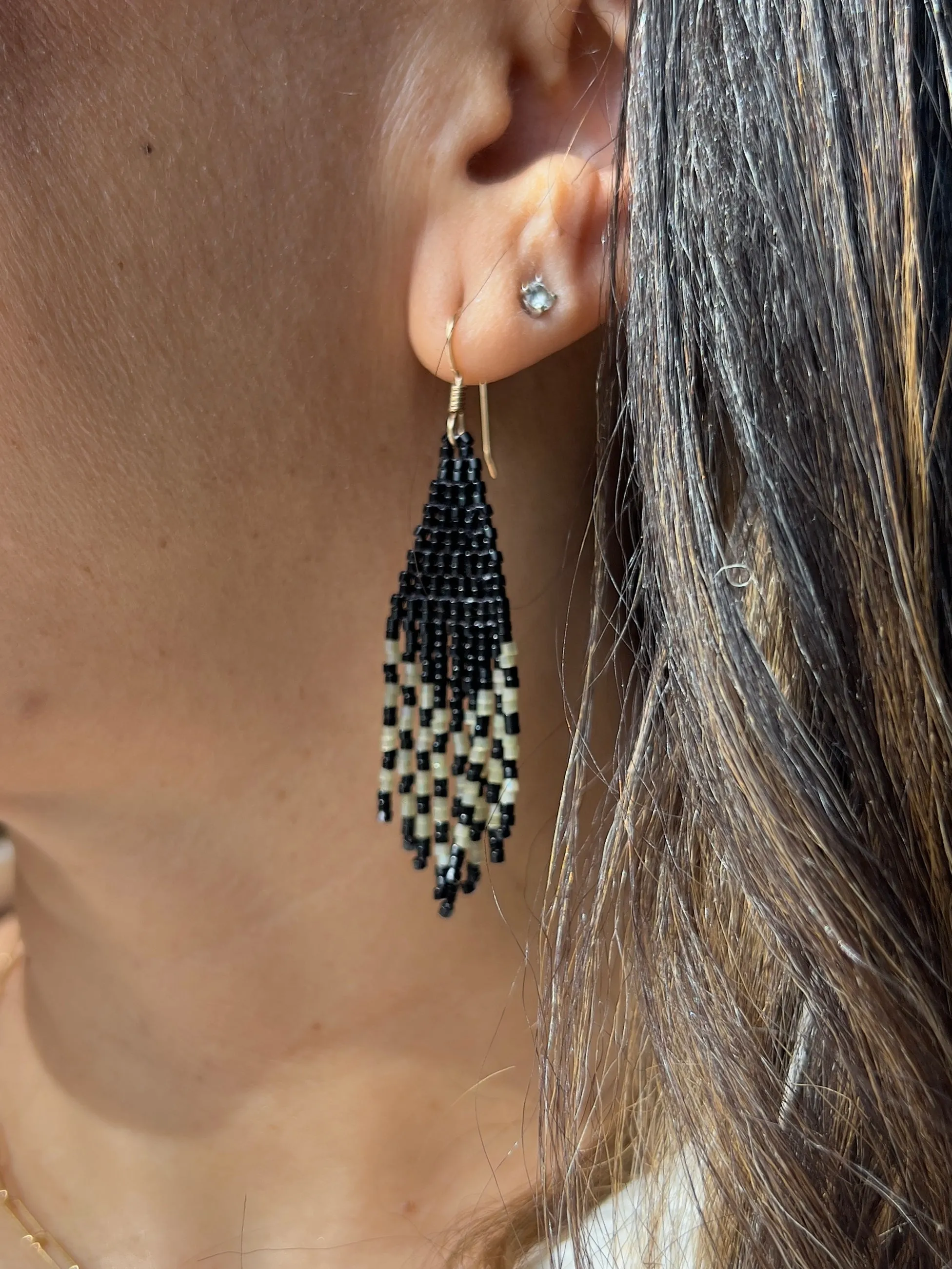 Black and Cactus Silk Beaded Earrings