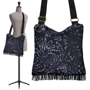 Black and Purple Batik Watercolor Water Drop Pattern Design Boho Bag Crossbody Shoulder Strap Purse