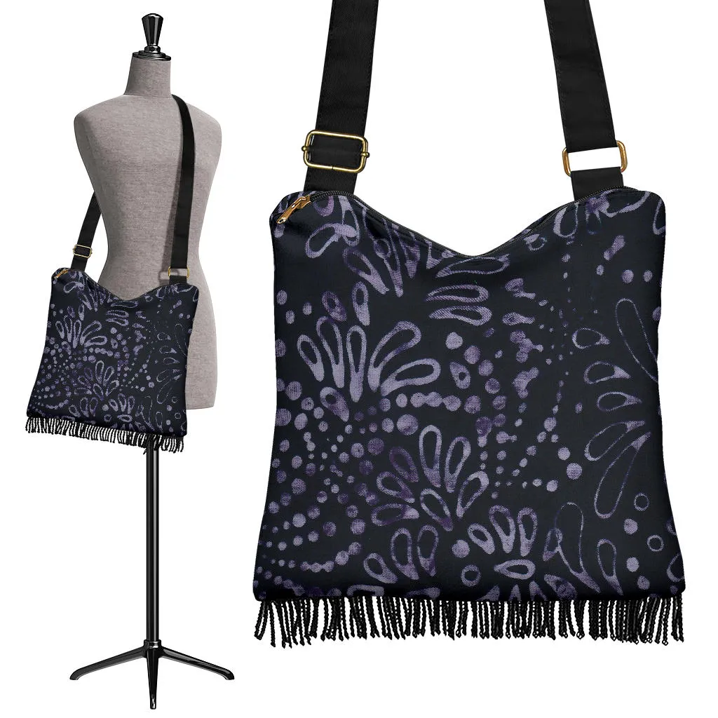 Black and Purple Batik Watercolor Water Drop Pattern Design Boho Bag Crossbody Shoulder Strap Purse