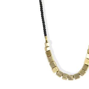 Black Beaded Necklace with Gold Square Beaded Station
