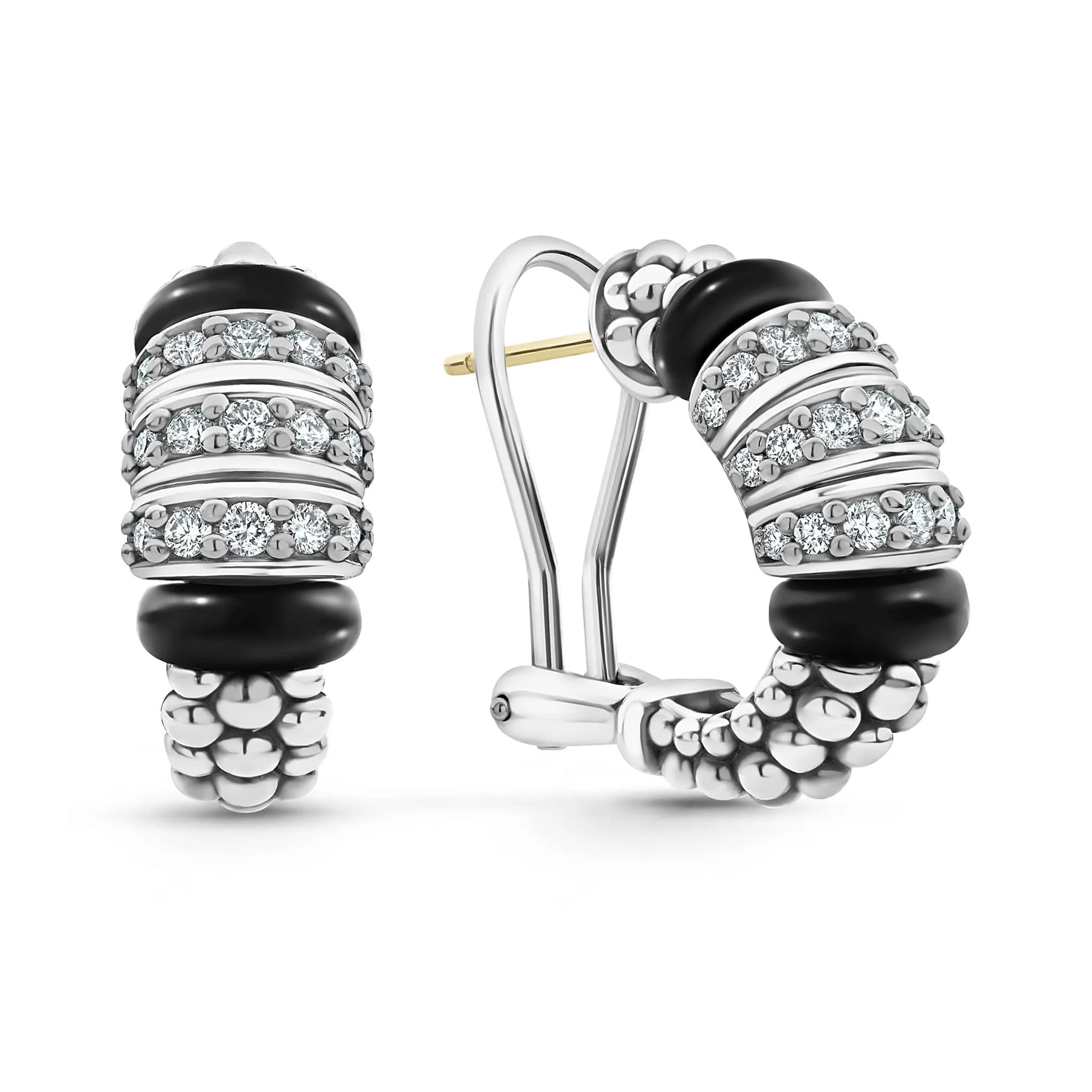 Black Caviar Three Station Ceramic Diamond Hoop Earrings