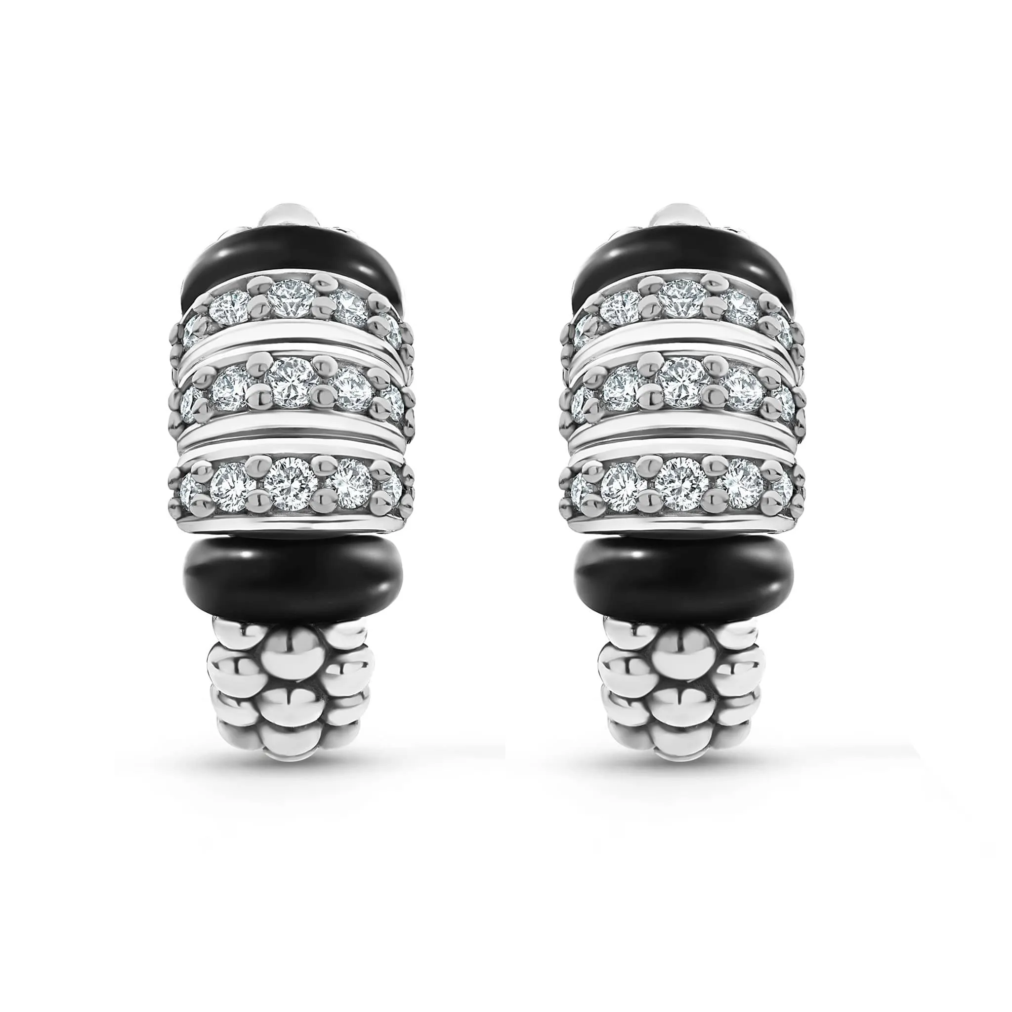 Black Caviar Three Station Ceramic Diamond Hoop Earrings