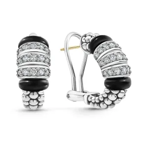 Black Caviar Three Station Ceramic Diamond Hoop Earrings