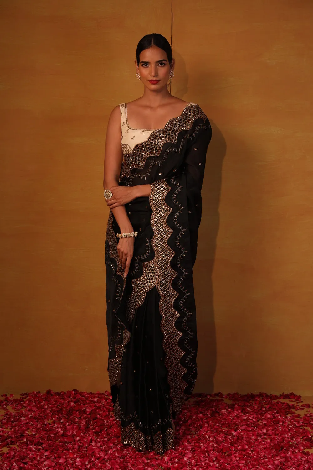 Black organza saree