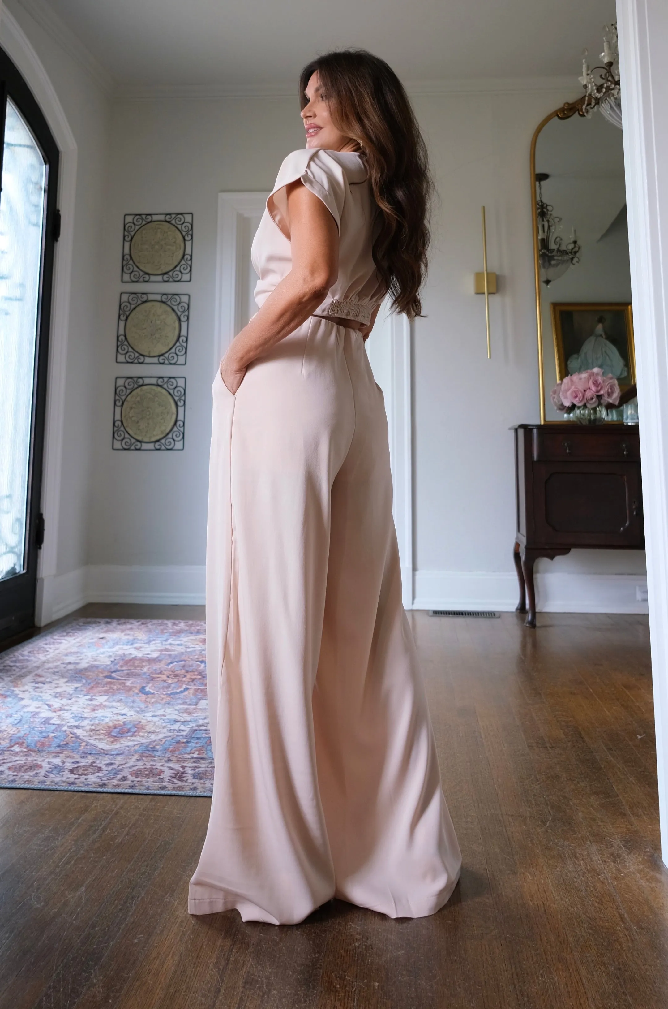 Blossom beige pleated wide leg pant