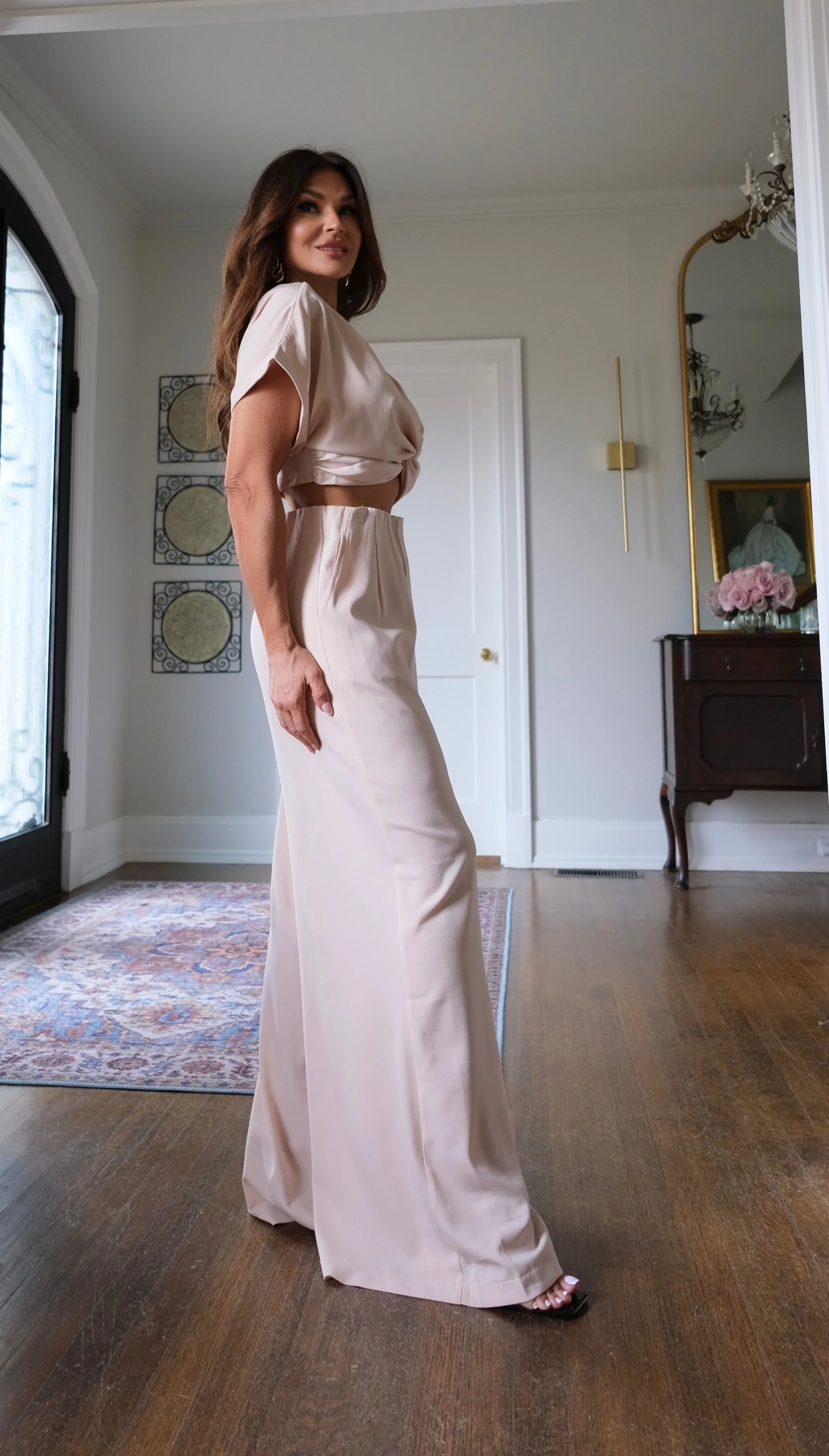 Blossom beige pleated wide leg pant