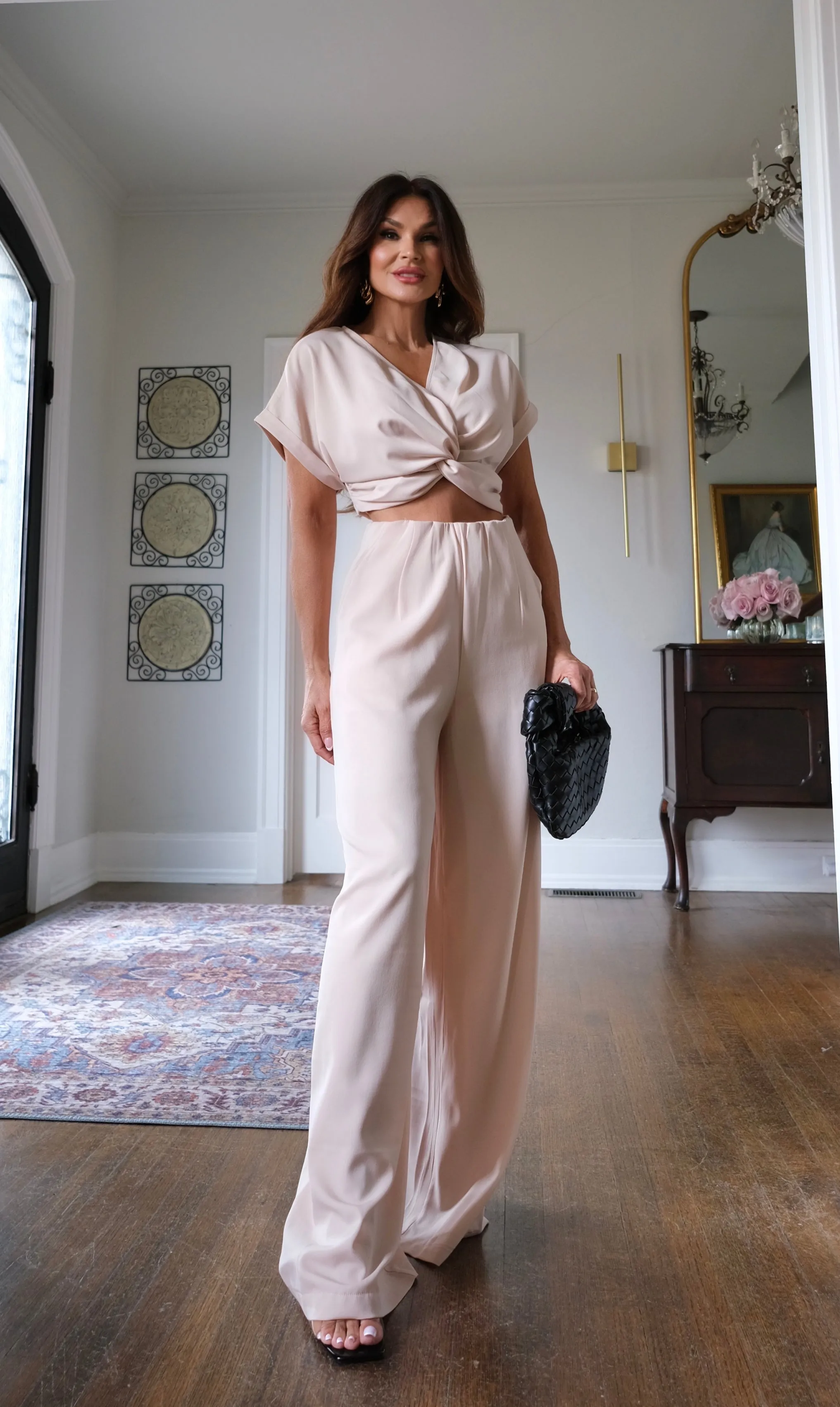 Blossom beige pleated wide leg pant