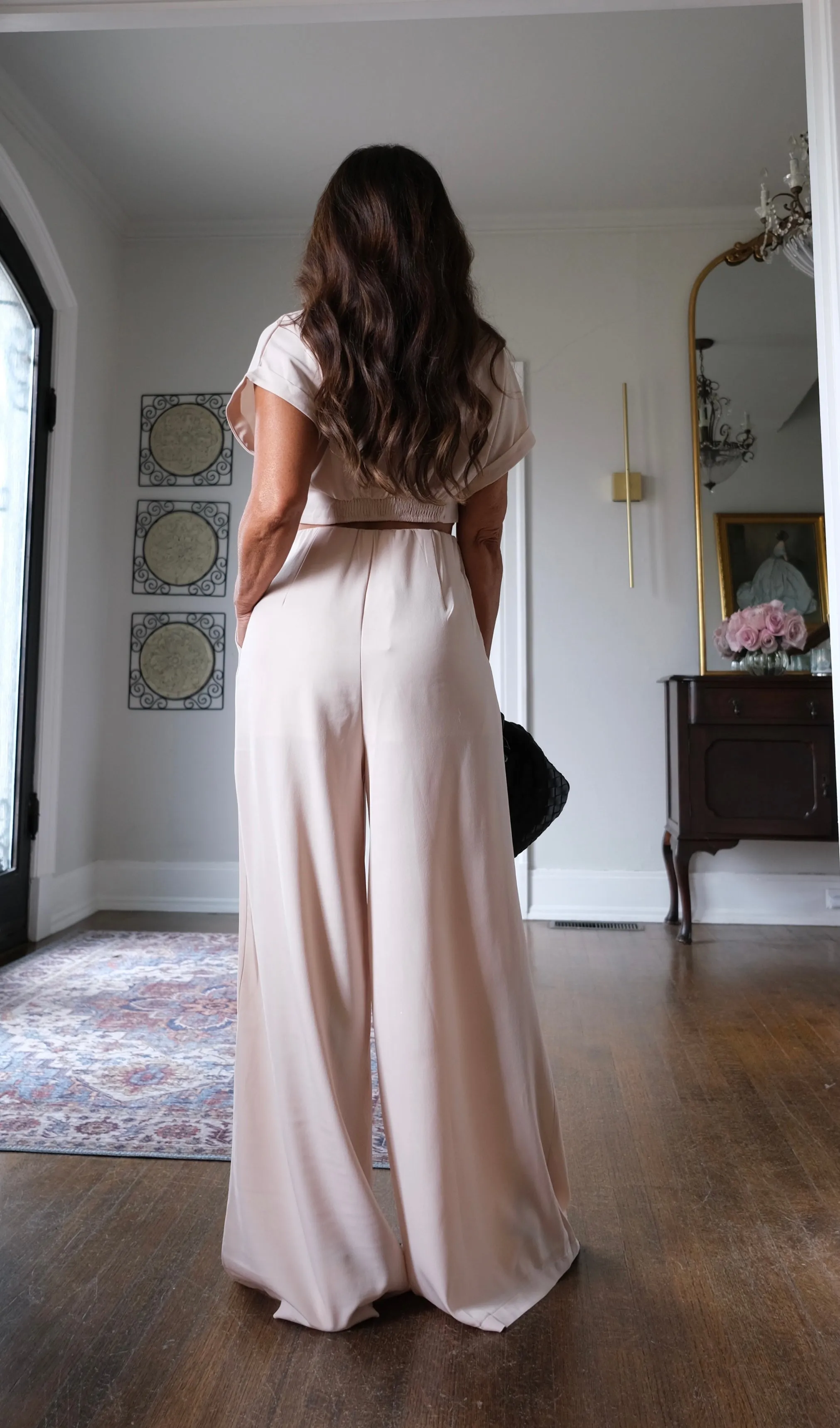 Blossom beige pleated wide leg pant