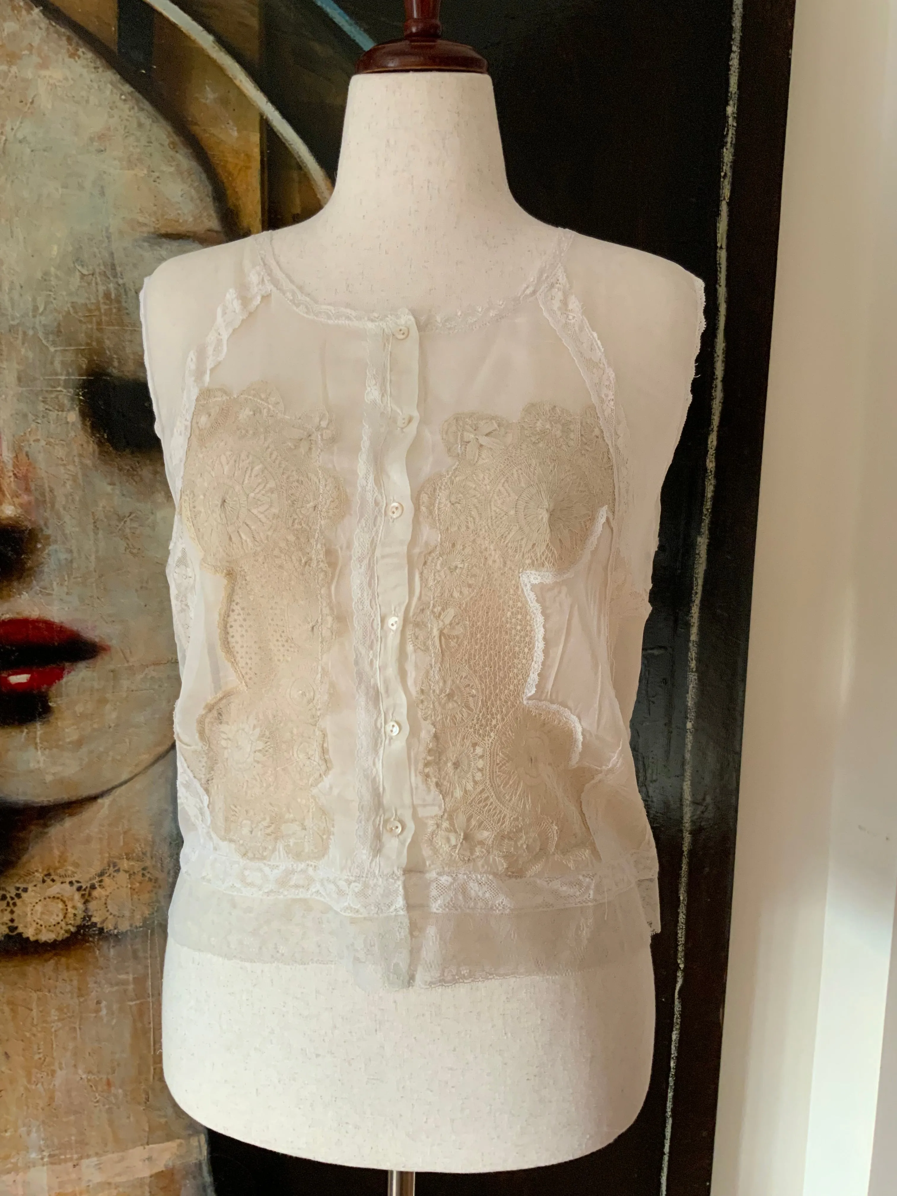 Blouse embellished with Antique Lace - Y2K - E9