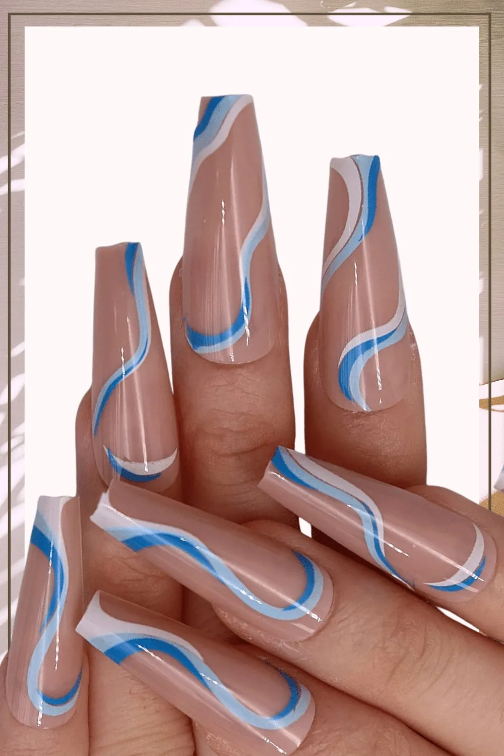 Blue And White Swirl Coffin Press On Nails Kit