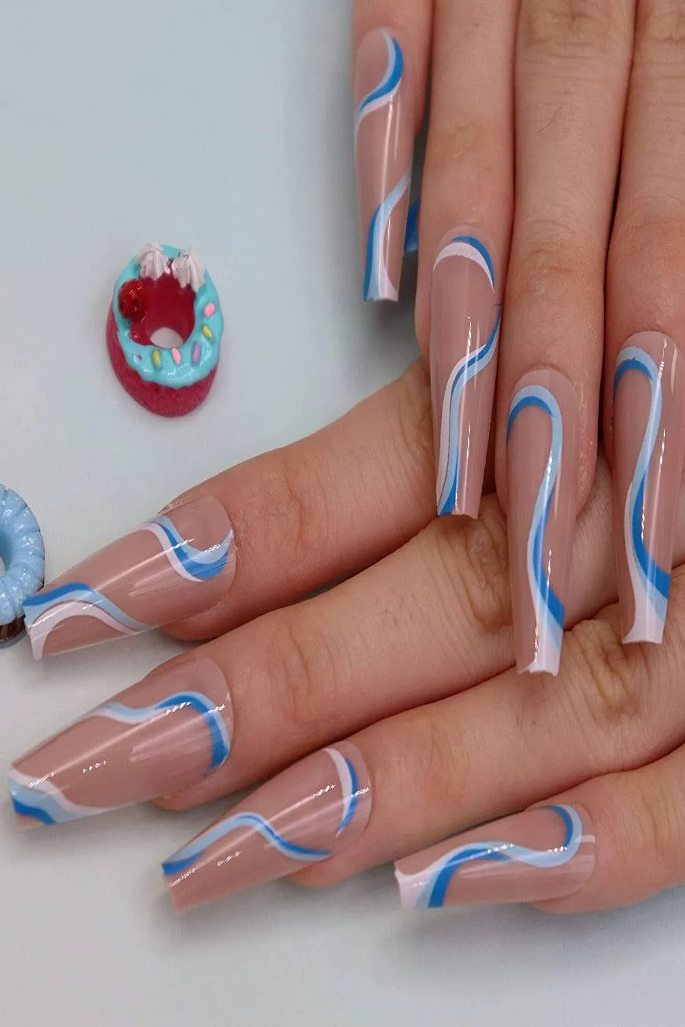 Blue And White Swirl Coffin Press On Nails Kit