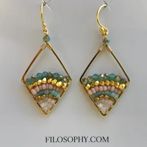Blue | Pink Diamond Beaded Earrings