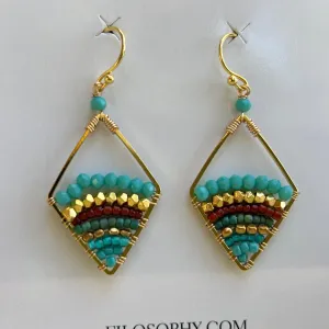 Blue | Red Diamond Beaded Earrings