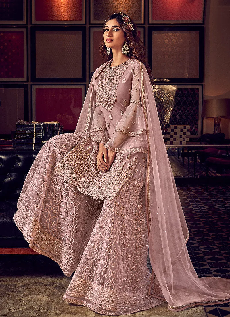 Blush Pink Embroidered Sharara Suit
