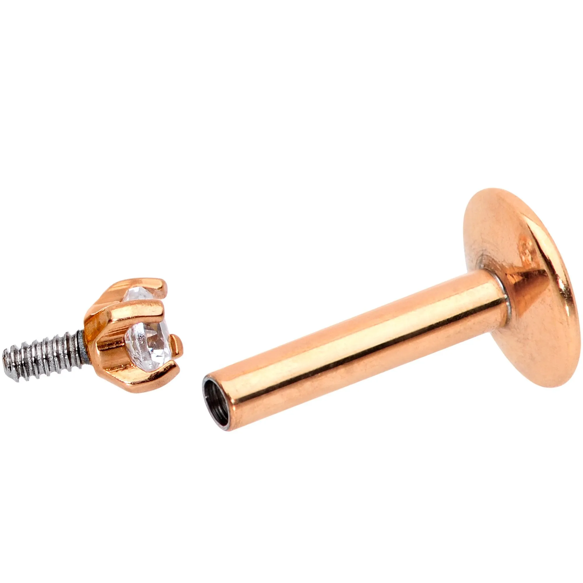 Body Candy Rose Gold Titanium Steel Clear 2mm Accent Internally Threaded Labret Monroe 16 Gauge 1/4