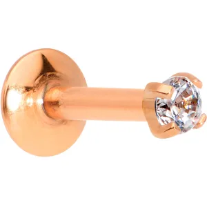 Body Candy Rose Gold Titanium Steel Clear 2mm Accent Internally Threaded Labret Monroe 16 Gauge 1/4