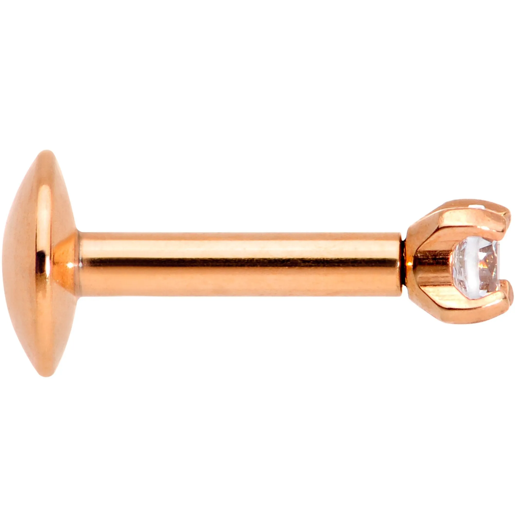 Body Candy Rose Gold Titanium Steel Clear 2mm Accent Internally Threaded Labret Monroe 16 Gauge 1/4