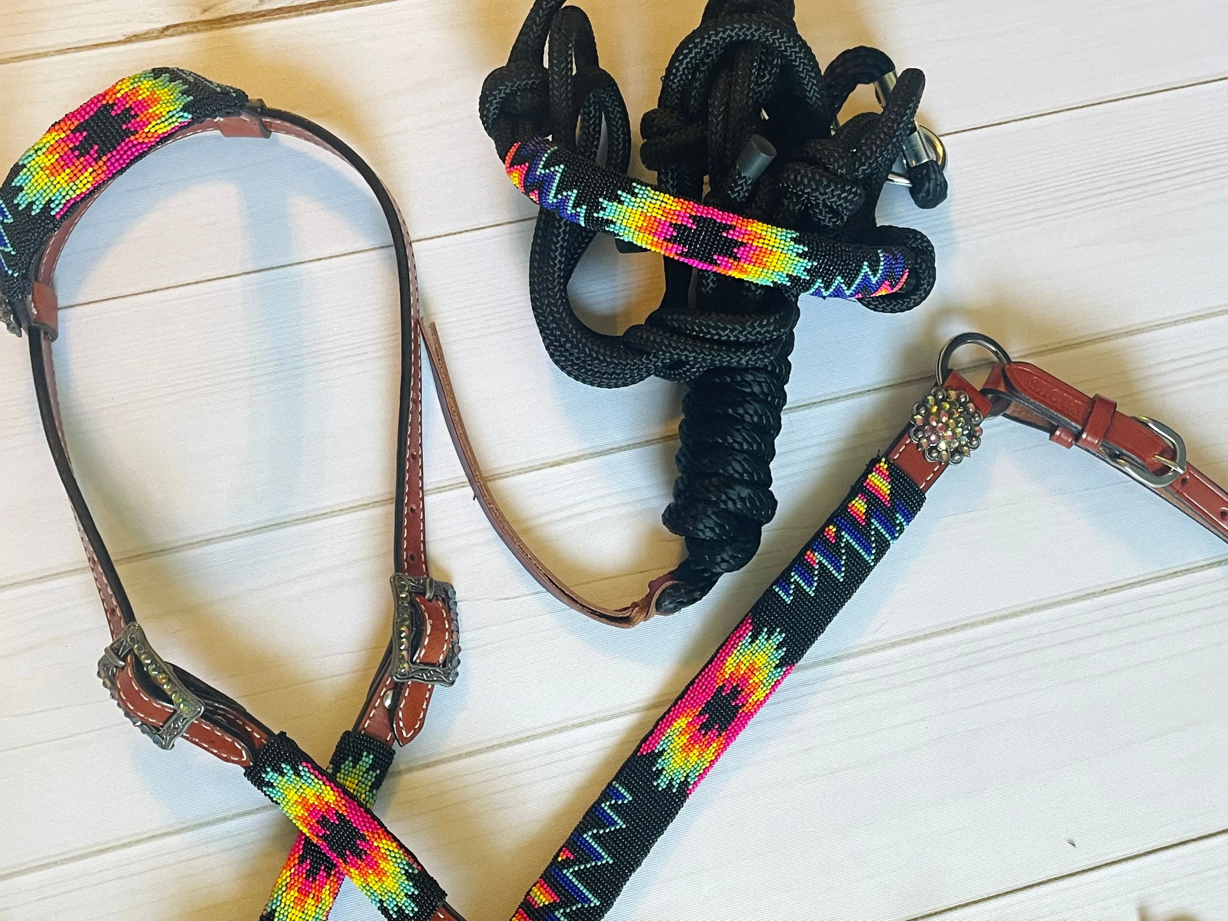 Bold Hot Pink Aztec Beaded Cowboy Knot Halter