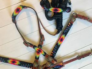 Bold Hot Pink Aztec Beaded Cowboy Knot Halter