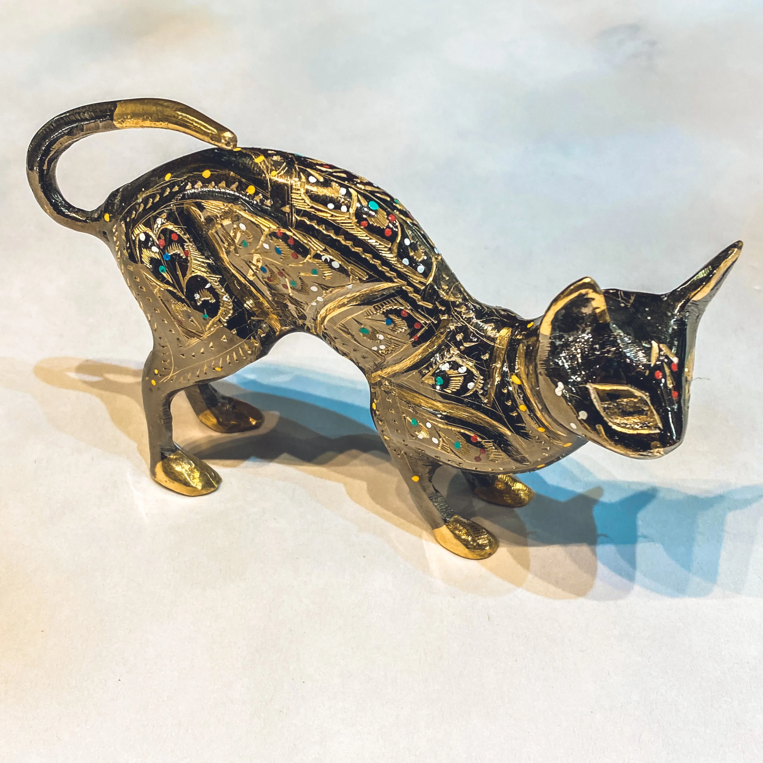 Brass Handcrafted Cat - Crouching 15cm