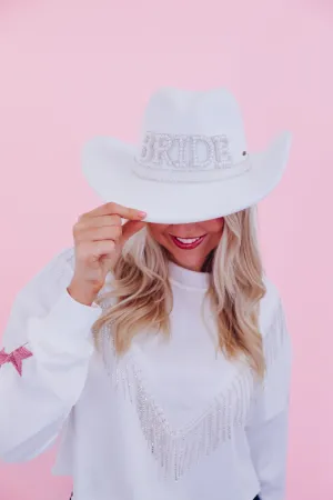 Bride Embellished Cowgirl Hat - White