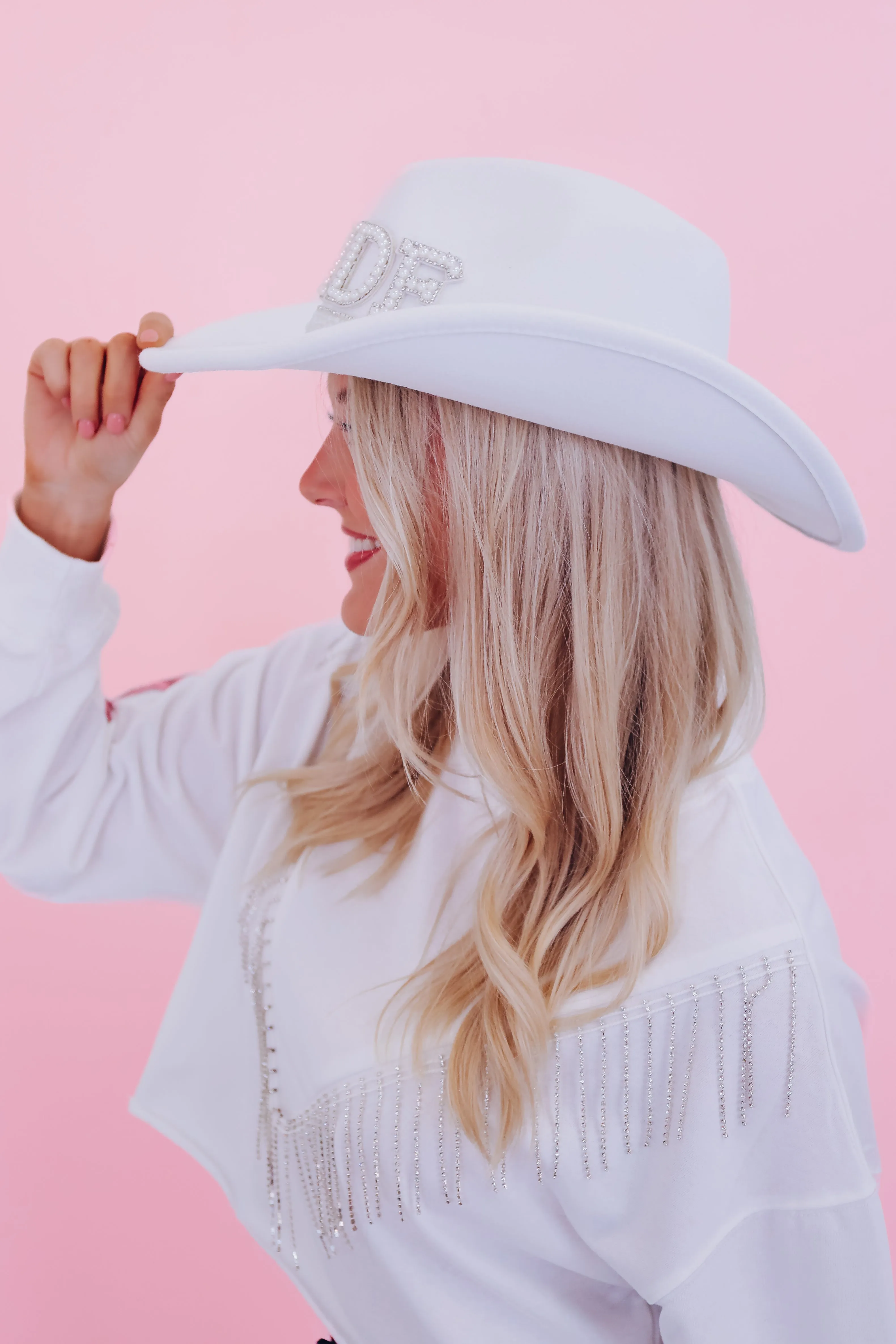 Bride Embellished Cowgirl Hat - White