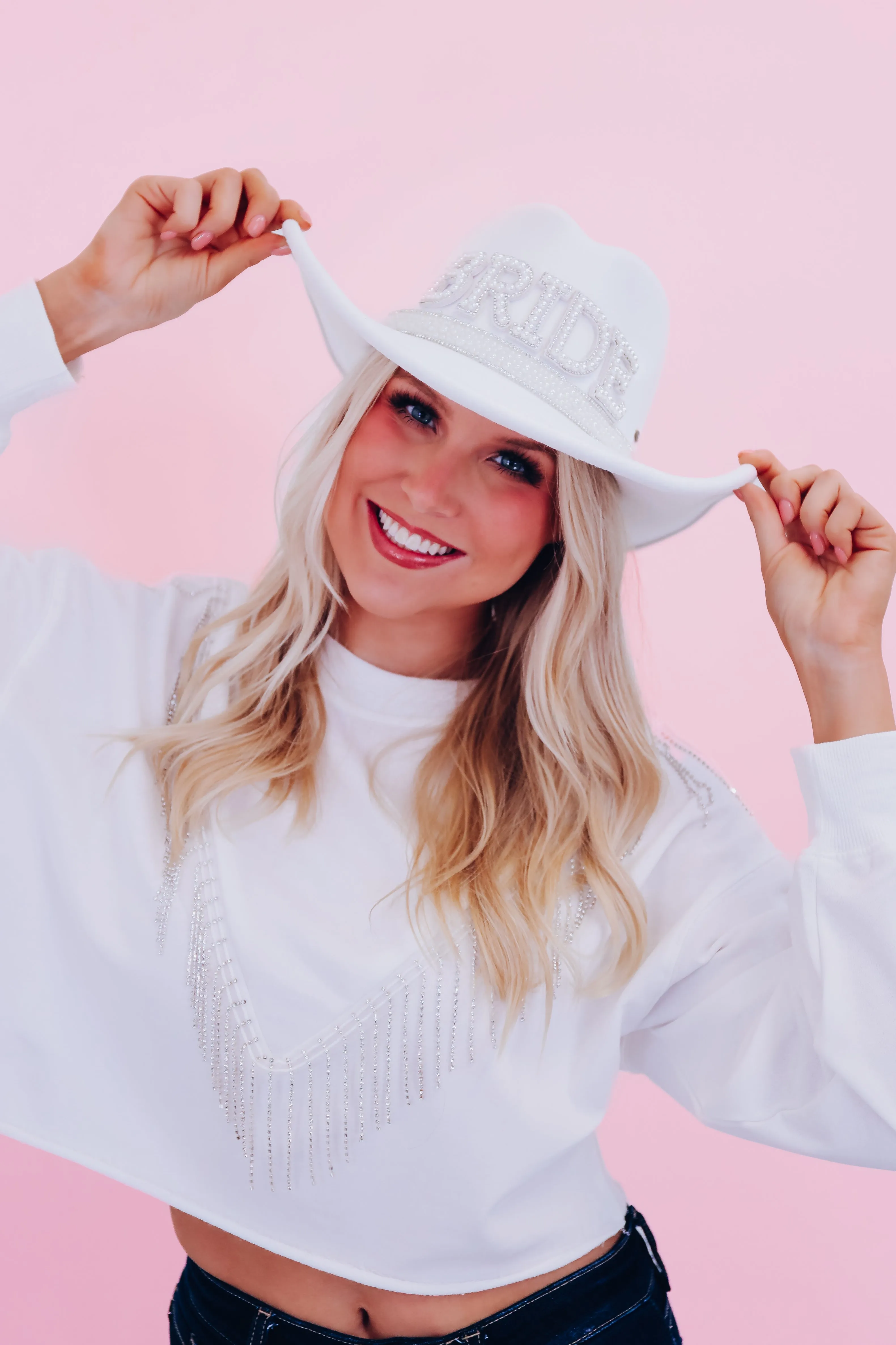 Bride Embellished Cowgirl Hat - White