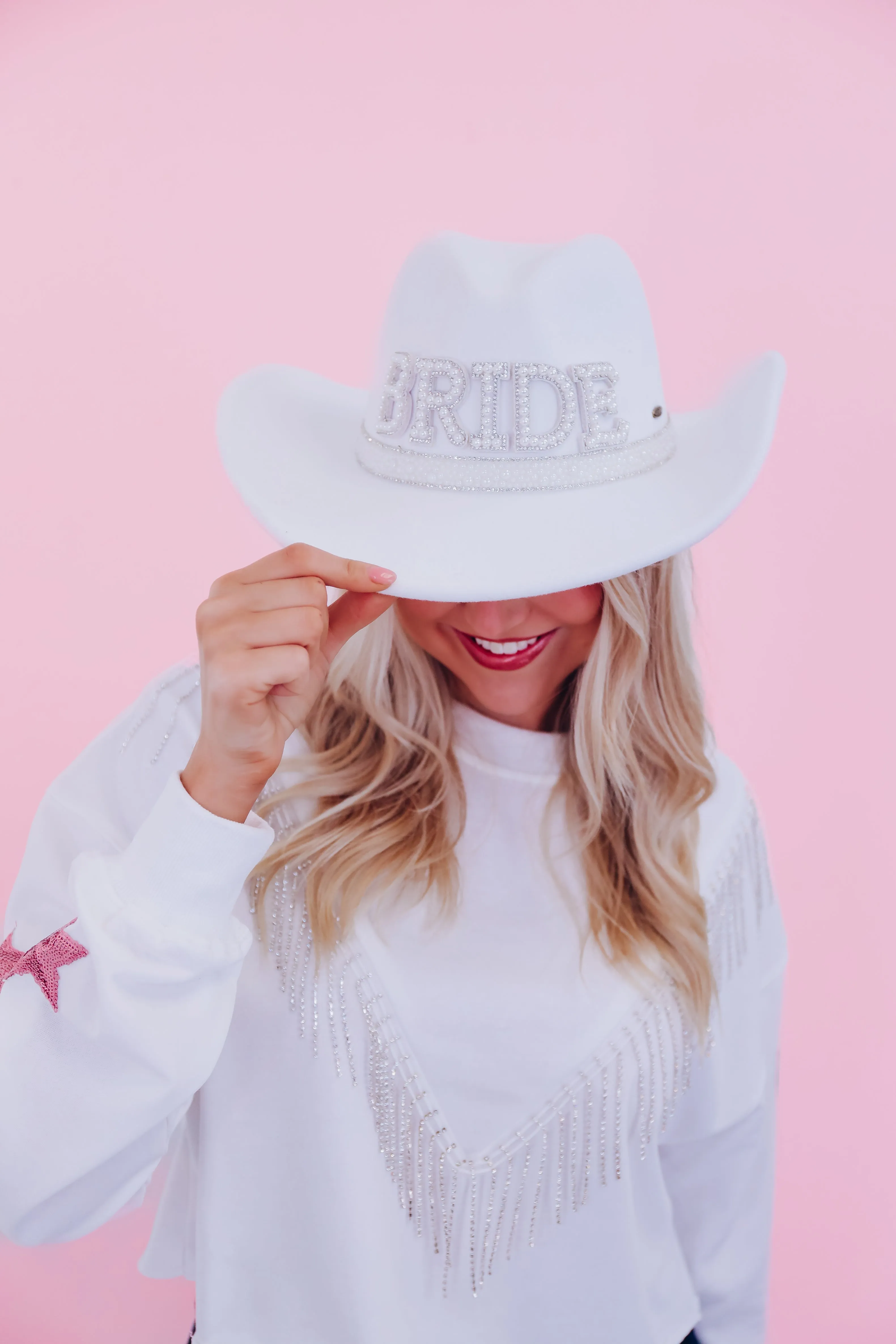 Bride Embellished Cowgirl Hat - White
