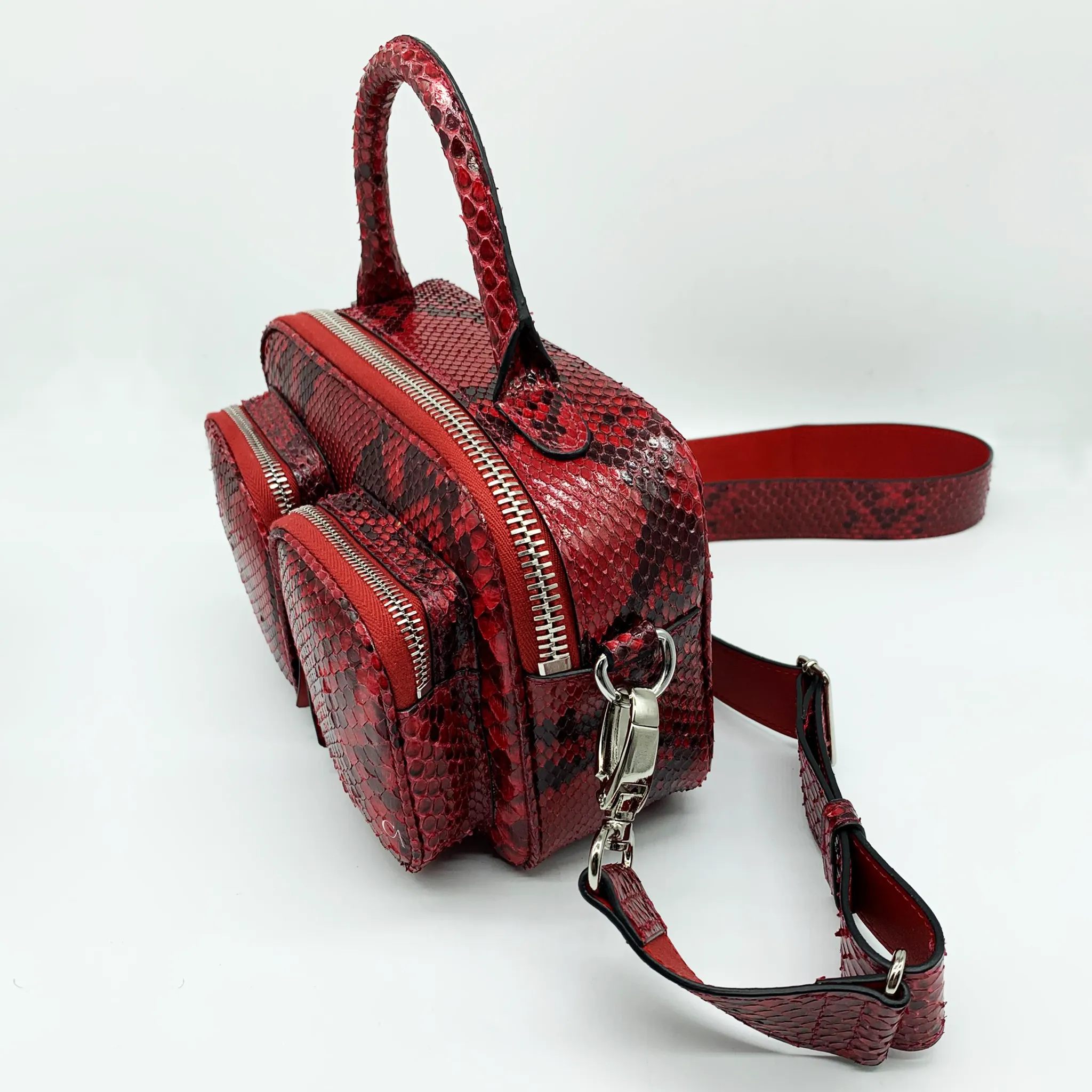 CA Valarie Custom Red Black Amazon Python Handbag