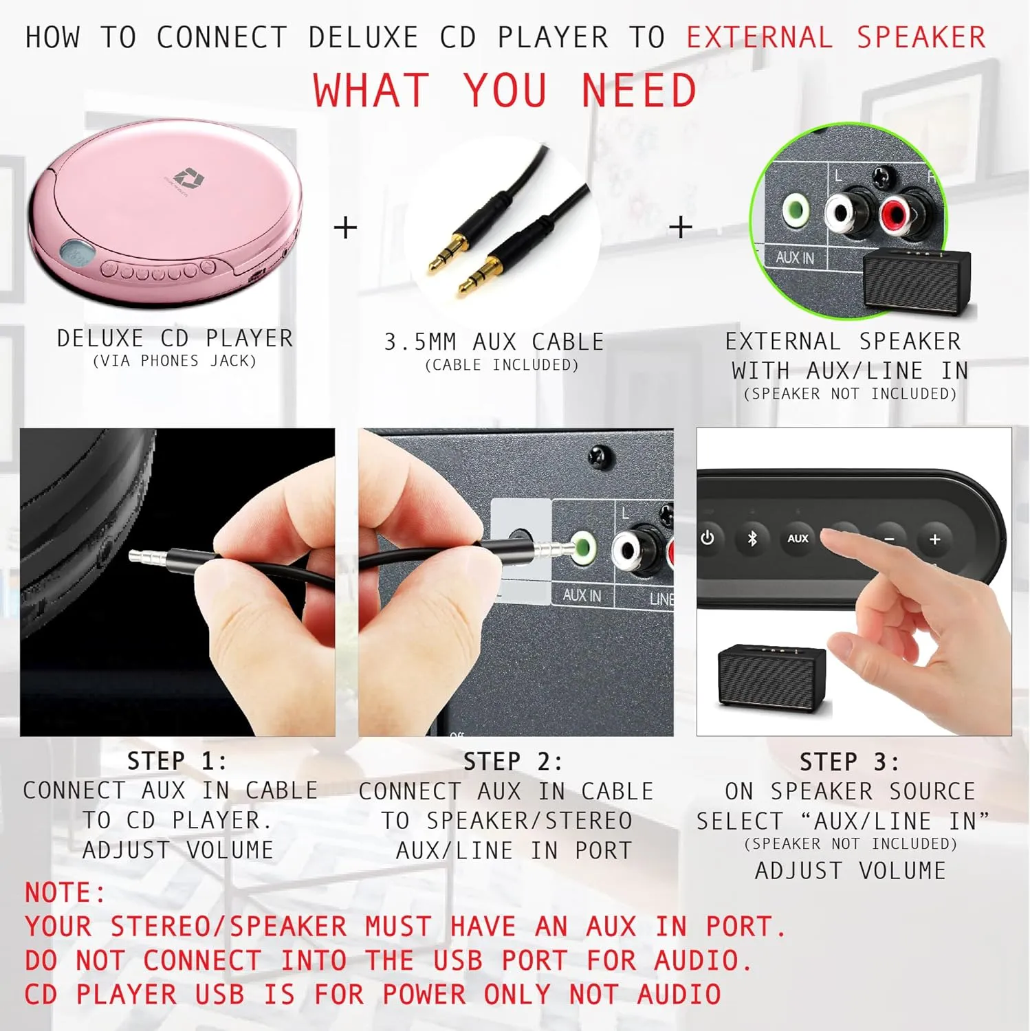 CD Player Portable with 60 Second Anti Skip, Stereo Earbuds, Includes Aux in ...