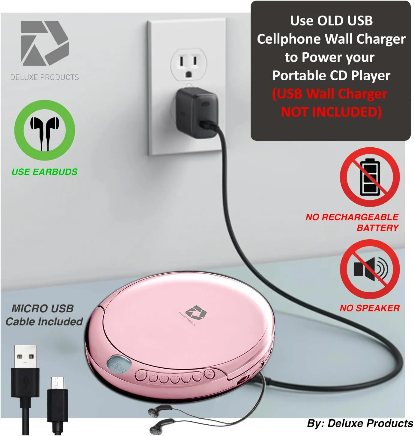 CD Player Portable with 60 Second Anti Skip, Stereo Earbuds, Includes Aux in ...