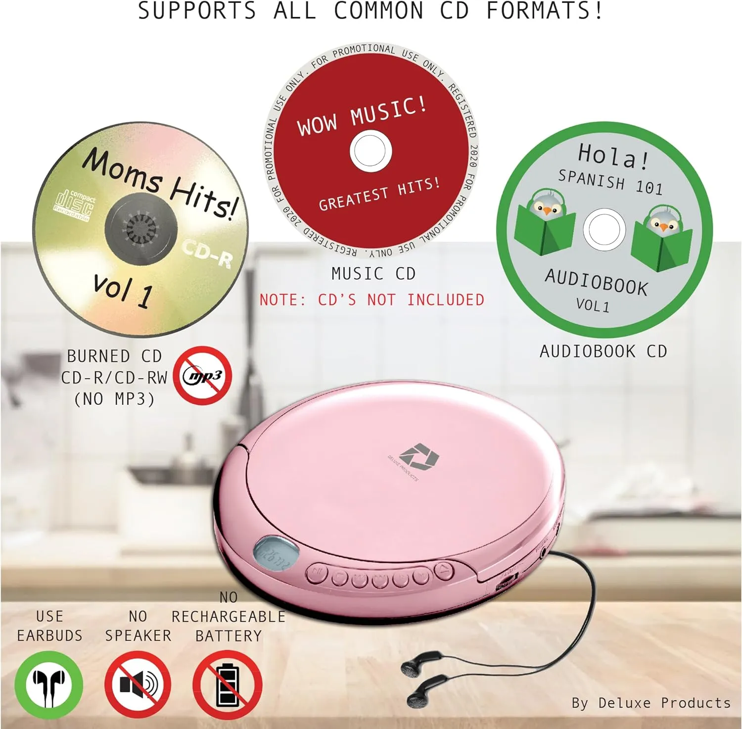 CD Player Portable with 60 Second Anti Skip, Stereo Earbuds, Includes Aux in ...